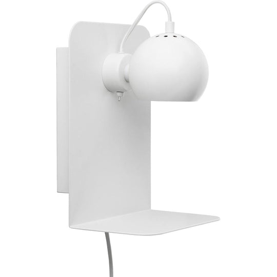 Ball Væglampe m. Hylde + USB-opladning - Mat Hvid