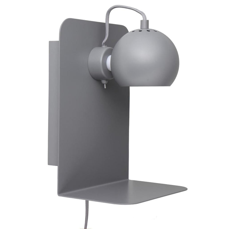 Ball Væglampe m. Hylde + USB-opladning - Mat Grå