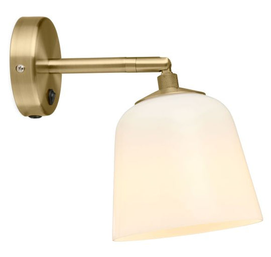 ROOM 49 VÆGLAMPE ANTIK MESSING OG OPAL GLAS