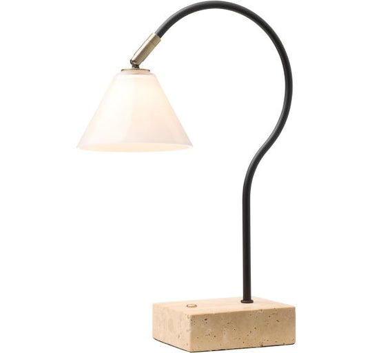 QUESTION PORTABLE BORDLAMPE SORT ANTIK MESSING/OPAL GLAS