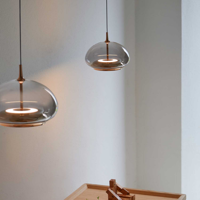 AVALON PENDEL SMOKED GLAS/ROSE GOLD LED