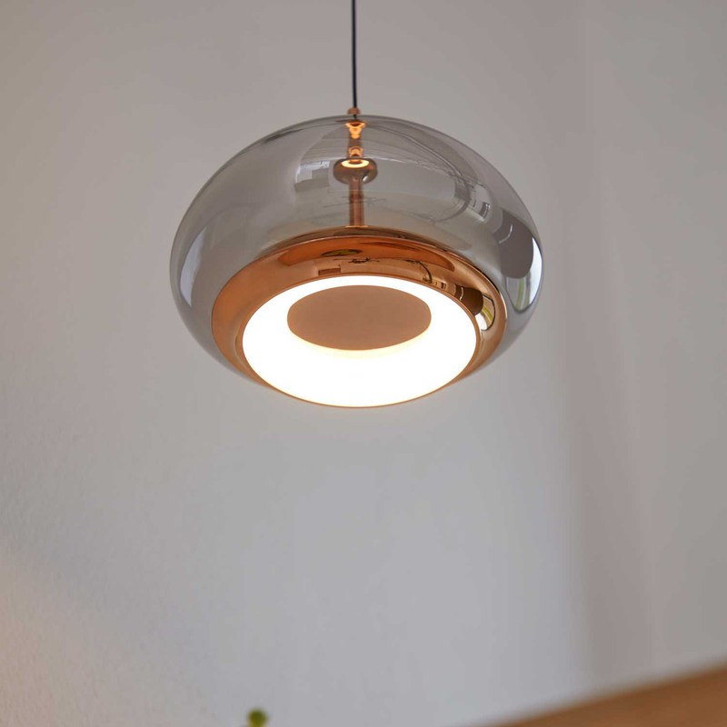 AVALON PENDEL SMOKED GLAS/ROSE GOLD LED