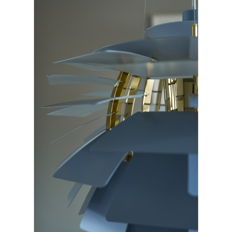 PH Kogle Pendel Ø600 – Dusty Blue / Messing Metalliseret – Poul Henningsen – Louis Poulsen