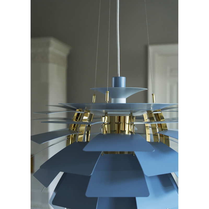 PH Kogle Pendel Ø600 – Dusty Blue / Messing Metalliseret – Poul Henningsen – Louis Poulsen
