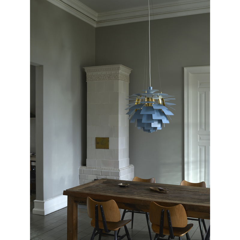 PH Kogle Pendel Ø600 – Dusty Blue / Messing Metalliseret – Poul Henningsen – Louis Poulsen