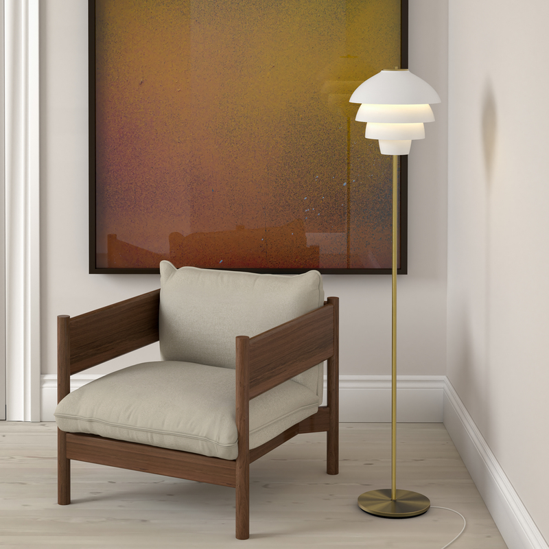 VALENCIA GULVLAMPE MAT HVID/MESSING