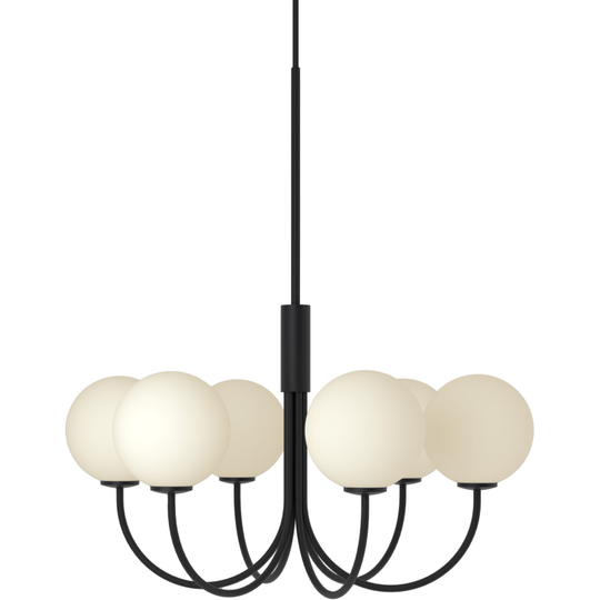 BALLON LYSEKRONE 6 - Pendel - SORT/OPAL GLAS