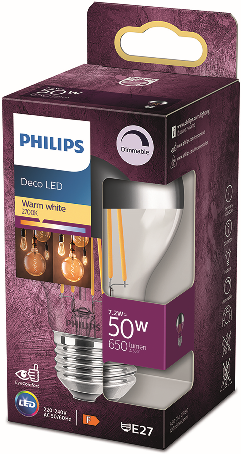 Philips LED Topf. E27 7,2W Dæmpbar - Lyskilde