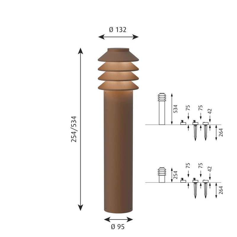 ysted Garden Pullert, LAV, Corten farvet, Base u/adaptor, LED 3000K - Louis Poulsen