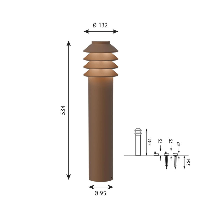 ysted Garden Pullert, LAV, Corten farvet, Base u/adaptor, LED 3000K - Louis Poulsen