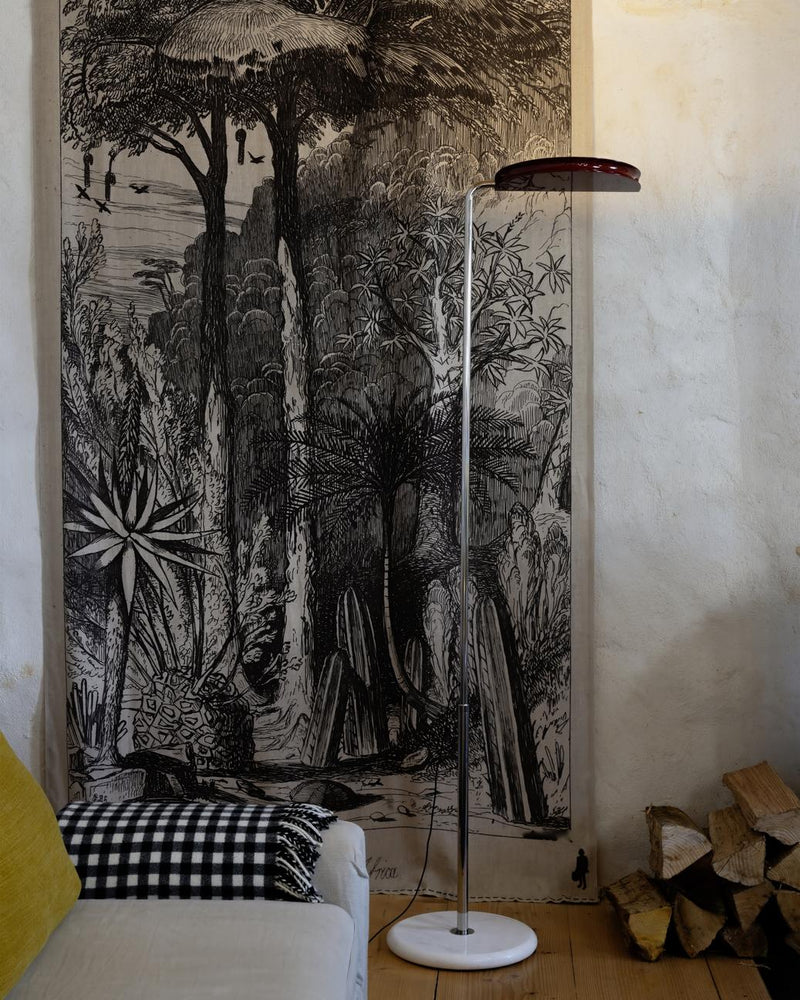 DCWéditions Mezzaluna Gulvlampe – White Marble/Red | Lampeagenten