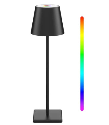 Opladelig LED Bordlampe – Indendørs/Udendørs (RGB, Touch, IP54, Sort)