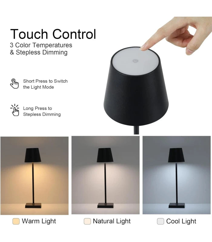 Opladelig LED bordlampe Inde/ude - Sort, touch dæmpbar, CCT, IP54 udendørs - Lampeagenten